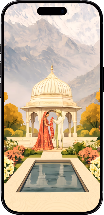 Royal arched frame couple portrait wedding screen